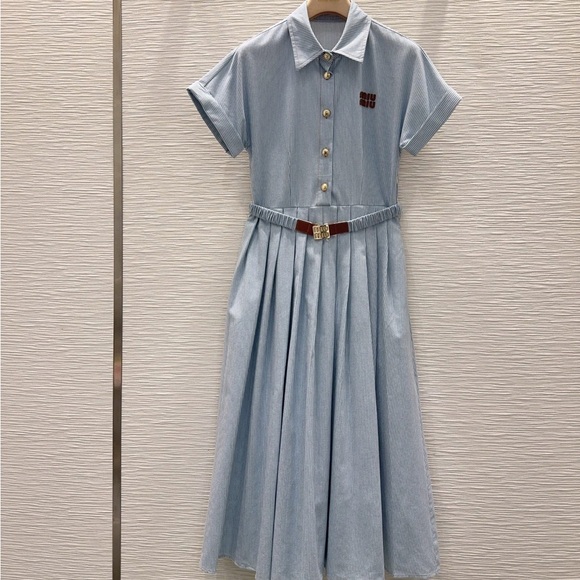 Miu Miu Dresses & Skirts - Miu Miu Striped Dress Blue Slim Fit Chic Elegant
